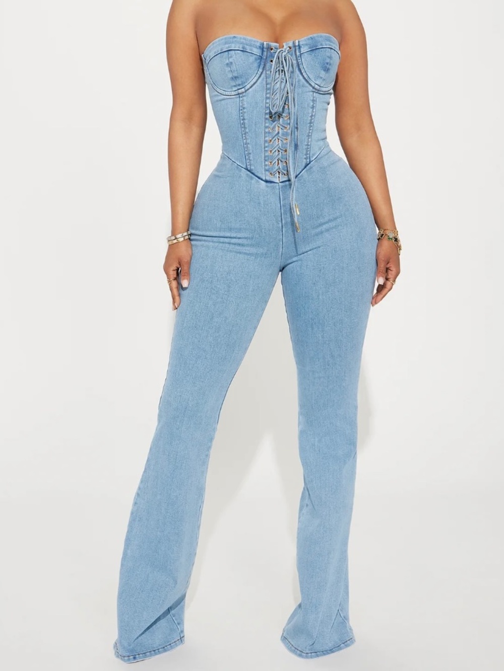 Denim Corset Bustier Jump Suit Size Small - Picture 6 of 6